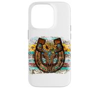 Custodia per iPhone 14 Pro Country Boho Western Bull Decor For Women Cute Horseshoe