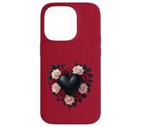 Custodia per iPhone 14 Pro Cuore Nero E Corona Di Rose Nere