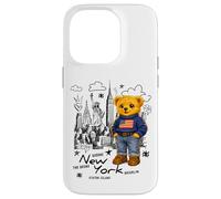 Custodia per iPhone 14 Pro Cute American Teddy Bear Sketch Drawing, New York Teddy Bear