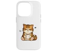 Custodia per iPhone 14 Pro Cute Angry Cat Drinking Coffee Tabby Cat Morning Mood Meme
