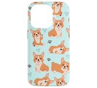 Custodia per iPhone 14 Pro Cute Corgi Dog with Paws Lover in Aqua Turquoise Pattern