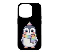 Custodia per iPhone 14 Pro Cute Kawaii Penguin Rainbow Beanie Scarf Winter