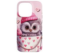Custodia per iPhone 14 Pro Cute Owl Baby In Valentines Basket Pink Heart Pattern