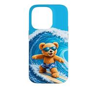 Custodia per iPhone 14 Pro Cute Teddy Bear Cavalcando le Onde Tavola Surf Forme Mania