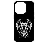Custodia per iPhone 14 Pro Demone Gargoyle alato appollaiato su Rock Gothic Line Art icona