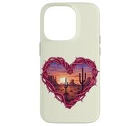 Custodia per iPhone 14 Pro Desert Heart Cactus Tramonto Southwest Romance Wall Art