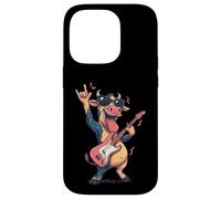 Custodia per iPhone 14 Pro Divertente cartone animato mucca a dondolo chitarra stile vintage