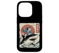 Custodia per iPhone 14 Pro Divertente gatto che cavalca lo squalo giapponese Ukiyo-e Art Samurai Cat