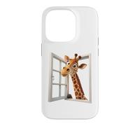 Custodia per iPhone 14 Pro Divertente giraffa che sbircia attraverso una finestra aperta