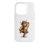 Custodia per iPhone 14 Pro Divertente Highland Cow Esecuzione Scozzese Danza