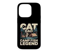 Custodia per iPhone 14 Pro Divertente scena da campeggio di Cat Dad Camp Fish Legend