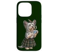 Custodia per iPhone 14 Pro divertente Skye Terrier Signora Cane Tazza Caffè Scozia Bandiera