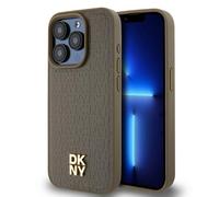 Custodia per iPhone 14 Pro DKNY con motivo in pelle e MagSafe marrone