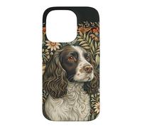Custodia per iPhone 14 Pro English Springer Spaniel William Morris, decorazione floreale per cani