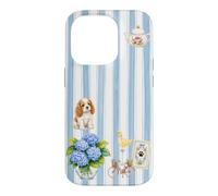 Custodia per iPhone 14 Pro Estetica Cottagecore Cavalier Ortensia A Righe Blu