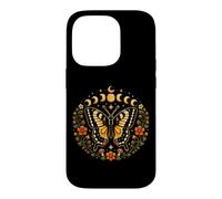 Custodia per iPhone 14 Pro Farfalla Fasi Lunari Cottagecore Natura Fiori