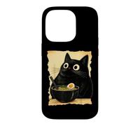 Custodia per iPhone 14 Pro Funny Black Fat Cat Eating Ramen Japanese Kawaii Anime