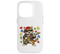 Custodia per iPhone 14 Pro Funny Cat Rockstar Autism Puzzle Consapevolezza dell'autismo