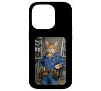 Custodia per iPhone 14 Pro Funny Electrician Cat Meme Handyman Hilarious Tabby Cat Joke