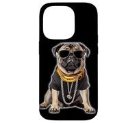 Custodia per iPhone 14 Pro Gangster Pug Hip Hop Cane con occhiali da sole e catena d'oro