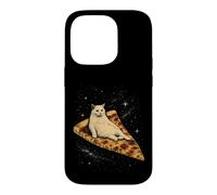 Custodia per iPhone 14 Pro Gatto che cavalca una fetta di pizza ai peperoni attraverso Galaxy Funny Space