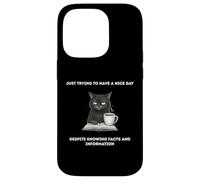 Custodia per iPhone 14 Pro Gatto che cerca di avere una bella giornata nonostante conosca fatti e informazioni