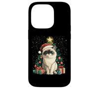 Custodia per iPhone 14 Pro Gatto di Natale con cappello di Natale Gatto Ragdoll