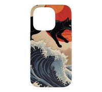 Custodia per iPhone 14 Pro Gatto giapponese che cammina sopra la grande onda Hokusai
