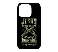 Custodia per iPhone 14 Pro Gesù è il mio salvatore che gioca al trombone è la mia terapia