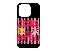 Custodia per iPhone 14 Pro Gesù e Softball gestiscono le basi poste davanti a te cristiano