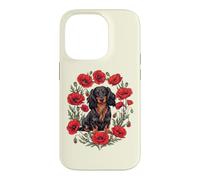 Custodia per iPhone 14 Pro Girls Poppy Flowers Black Long Haired Dachshund Dog Lover