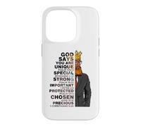 Custodia per iPhone 14 Pro God Says You Are Unique Black Men King Dad Nonno Padre