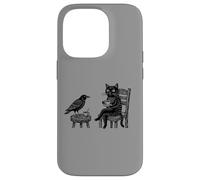 Custodia per iPhone 14 Pro Grafico circolare vintage con incisione di gatto corvo caffè tè amici