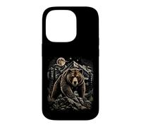 Custodia per iPhone 14 Pro Grizzly Bear Moon Wilderness Wilderness Arte di montagna