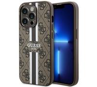 Custodia per iPhone 14 Pro Guess 4G con stampa a strisce e MagSafe, colore marro