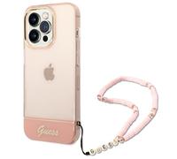 GUESS Con cinturino di perle COVER per Apple iPhone 14 Pro, Rosa