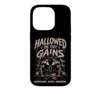 Custodia per iPhone 14 Pro Hallowed Be Thy Gains Sollevamento pesi Fitness USA Bodybuilder