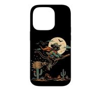 Custodia per iPhone 14 Pro Halloween strega gatto cowboy deserto luna scopa