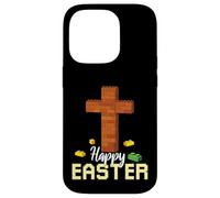 Custodia per iPhone 14 Pro Happy Easter Block Building Brick Builder Gesù Croce Fede