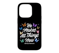 Custodia per iPhone 14 Pro He Makes All Things New Revelation Bibbia Verse Butterflies