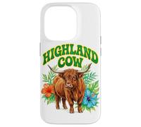 Custodia per iPhone 14 Pro Highland Cow Groovy Floreale Acquerello Boho Highland Cow
