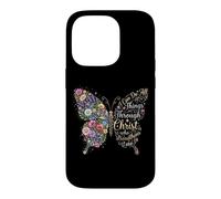 Custodia per iPhone 14 Pro I Can Do All Things Through Christ Floral Butterfly Faith