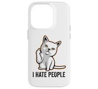Custodia per iPhone 14 Pro I Hate People Sign,Funny Cat Giving the Finger Flipping Off