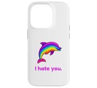 Custodia per iPhone 14 Pro I Hate You Rainbow Dolphin Divertente