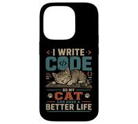 Custodia per iPhone 14 Pro I write code so my cat can have a better life funny geek