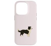 Custodia per iPhone 14 Pro Illustrazione a righe rosa Border Collie carino per cane mamma