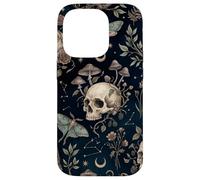 Custodia per iPhone 14 Pro Illustrazione botanica della falena del gufo del cranio celeste mistico scuro