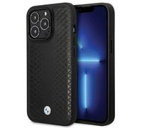 Custodia per iPhone 14 Pro in pelle BMW con motivo a rombi, nera