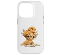 Custodia per iPhone 14 Pro Kawaii Axolotl Student Reading Book Lover Design