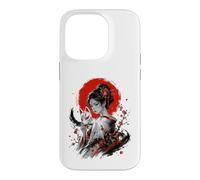 Custodia per iPhone 14 Pro Kitsune Maschera Sakura Kimono Donna Inchiostro Giapponese Ritratto Art